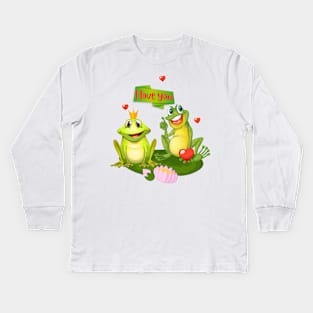 Happy Valentine's day-Valentines Frog I love you Kids Long Sleeve T-Shirt